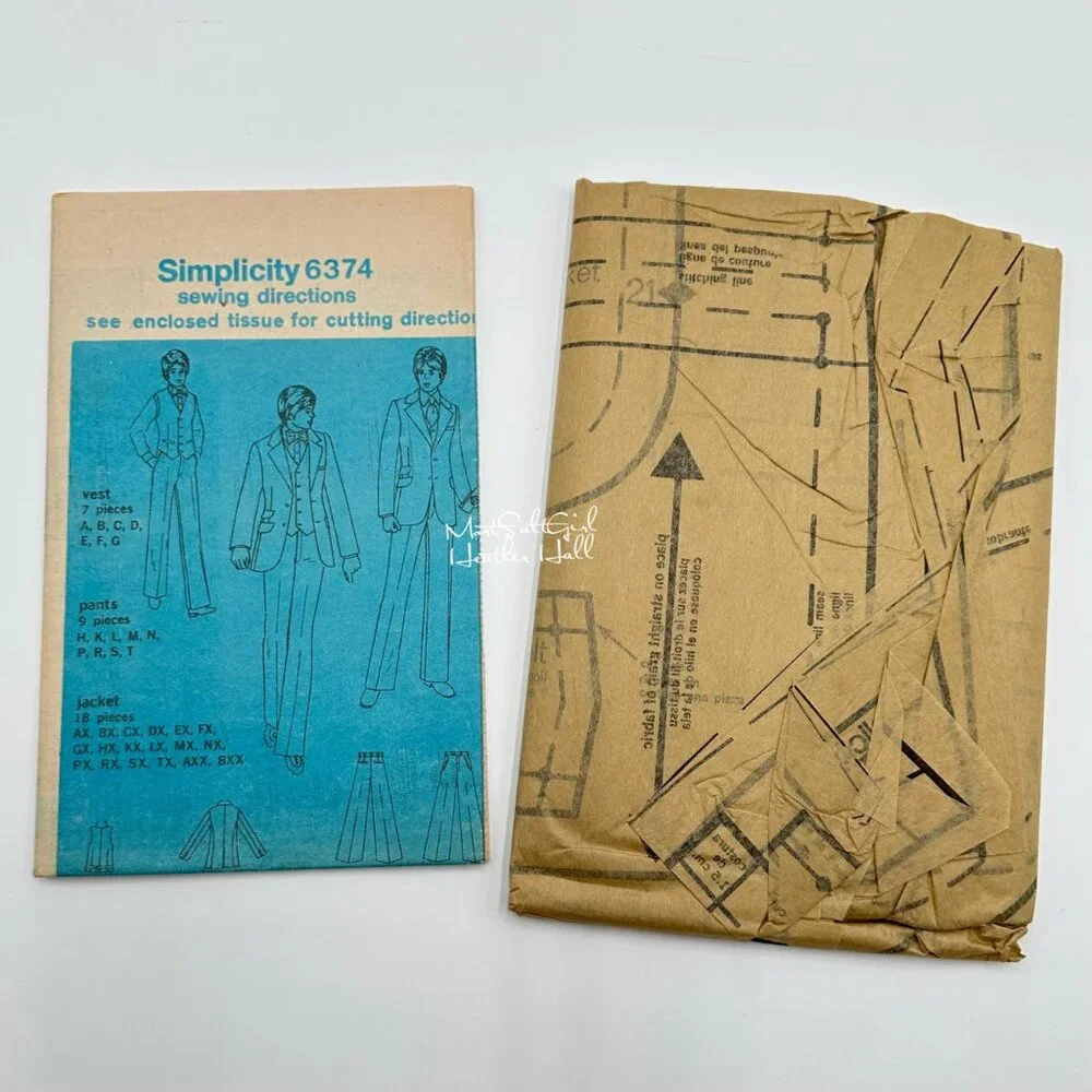 Simplicity 6374 UNCUT Mens Suit With Vest Sewing Pattern Size 36 Vintage 1974